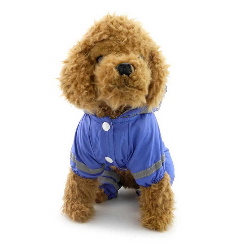 SELMAI Small Dog Raincoat Hooded Mesh Lined Soft Waterproof Lightweight Puppy Pet Rain Poncho Jacket Jumpsuit with Strip Blue S S (Neck: 23cm; Back: 20cm; Chest: 32cm ) - PawsPlanet Australia