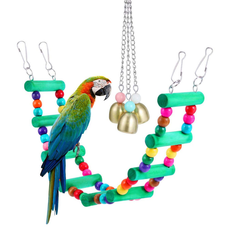 Balacoo Parrot Wooden Ladder Swing and Hanging Bell Toys Bird Chew Toys for Budgie Parakeet Cockatiel Conure (2Pcs) - PawsPlanet Australia