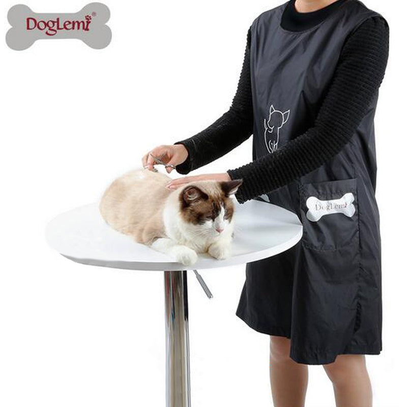 DogLemi Waterproof Dog Grooming Apron Sleeveless with Pockets Non-Sticky for Dogs Cats Dematting Bath Black M - PawsPlanet Australia