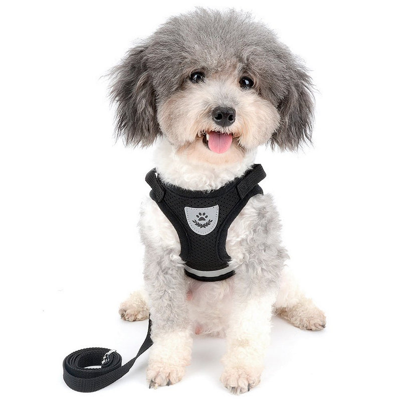 Zunea No Pull Dog Harness for Tiny Small Dog Cat, Kitten Lead Escape Proof for Daily Walking Reflective Breathable Soft Mesh Padded Step-in Vest Harnesses Leash Set Black XS XS (Chest:10.2", for 1-3lbs) - PawsPlanet Australia