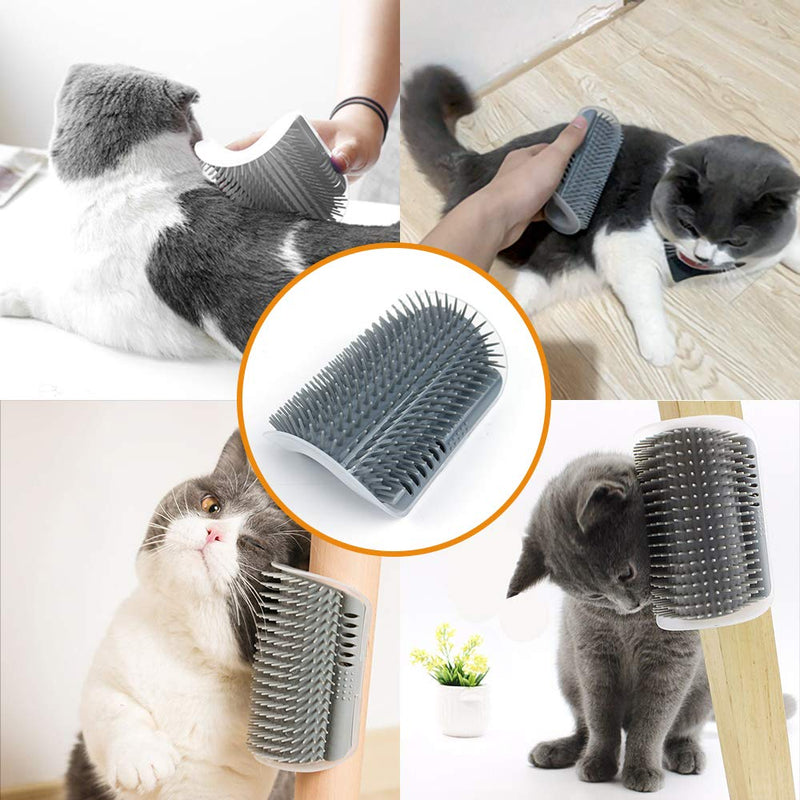 LMTIC Cat Self Groomer, Wall Corner Massage Comb,Cat Corner Groomer Brush with Catnip,Perfect Massager Tool for Cats with Long and Short Fur 4 PACK Grey - PawsPlanet Australia