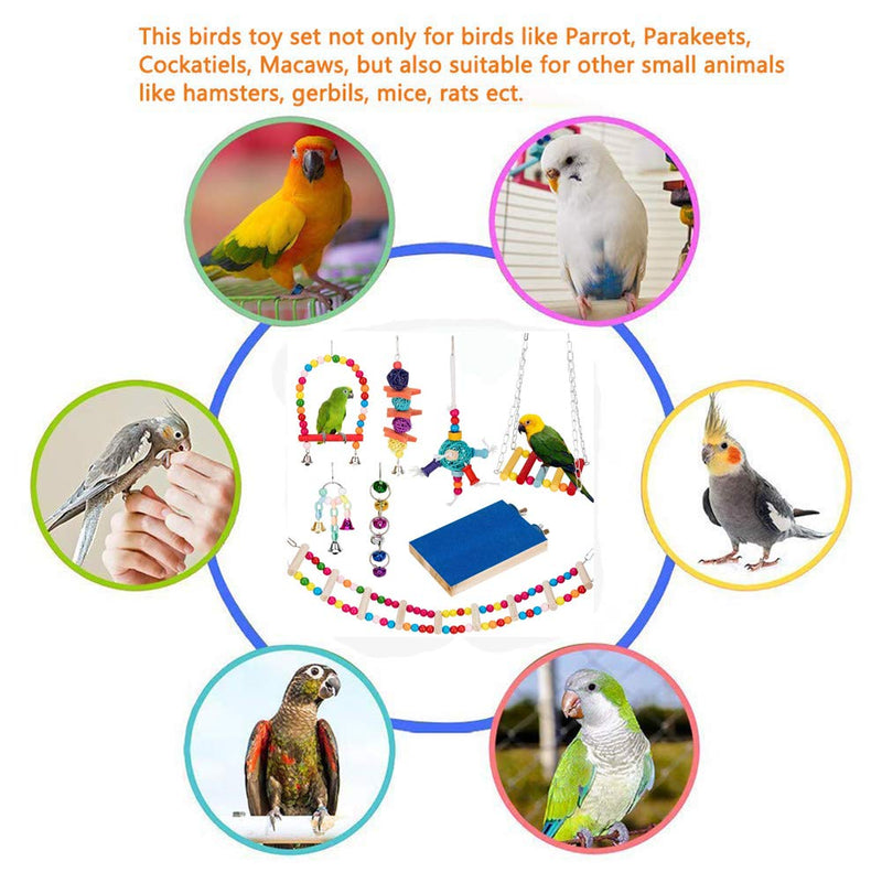 [Australia] - Qzc Bird Parrot Toys, 8pcs Bird Chewing Toys Bird Swing Hanging Toy for Parrots, Parakeets Cockatiels, Conures, Macaws, Love Birds, Finches 