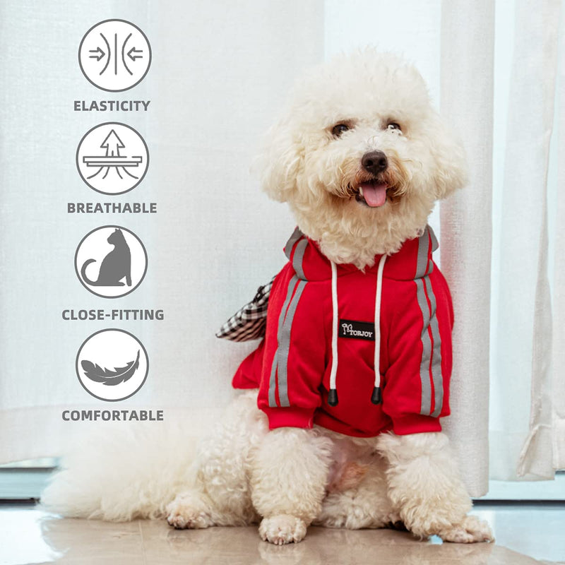 Dog Hoodie Sweatshirt Comfortable Long Sleeve Reflective Stripe Pet Clothes for Puppy Dogs Cats with Bag Small Red - PawsPlanet Australia