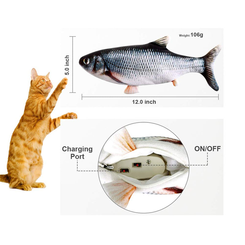 [Australia] - AKSOLO Moving Fish Cat Toy - Electric Flopping Realistic Supplies Wagging Wiggle Catnip Toy for Kitten Kitty Puppy Funny Chew Bite Black 