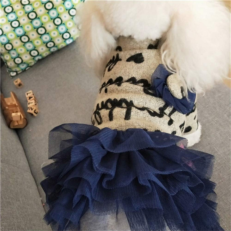 None Letters printed dog dress wedding dress blue splice dog outfits (chest girth18'') chest girth18'' - PawsPlanet Australia