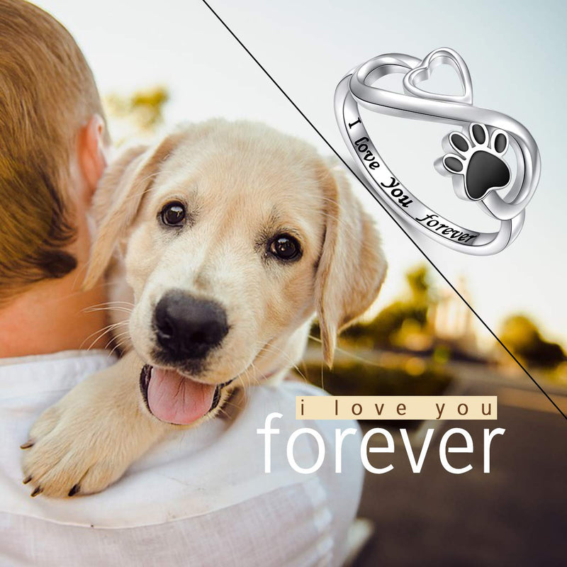 DAOCHONG Puppy Pet Lovers Paw Print Ring Love Heart 925 Sterling Silver Animal Ring Pet Animal Jewelry Love Dog Cat Claw Ring Pet Loving Friend and Families Gifts 5 - PawsPlanet Australia