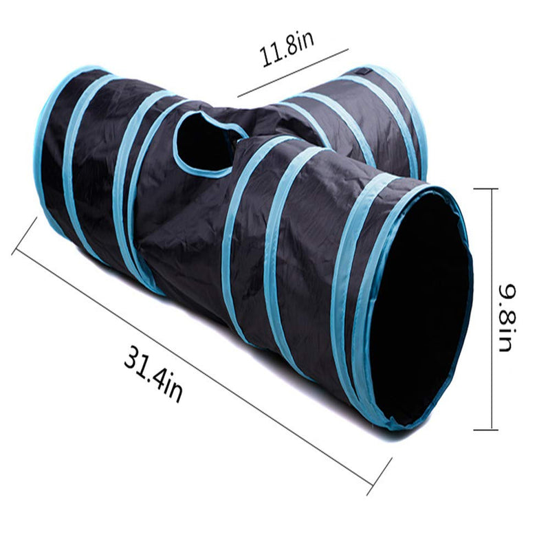 Blnboimrun Pet Cat Tunnel for Indoor，Collapsible 3 Way Tube Toys，Peek Hole Toy Ball，Also Included is an Interactive Catnip Fish，Fun for Rabbits,Kittens and Puppy Blue + black - PawsPlanet Australia