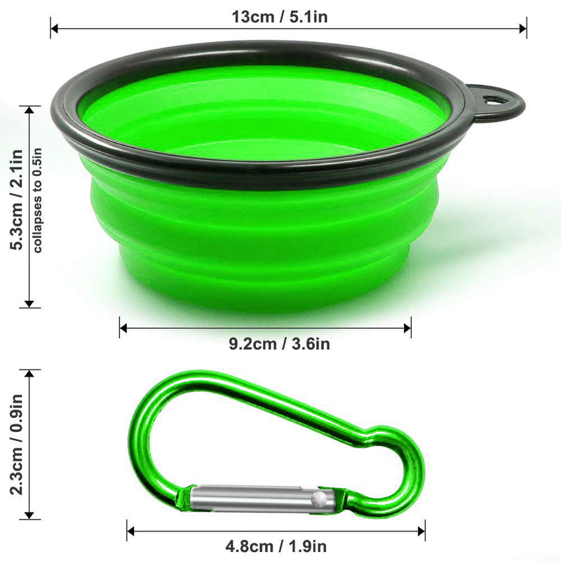 shun yi Collapsible Dog Bowl 2-Pack，Collapsible Travel Food and Water Bowl for Pets,Non-Toxic and Safe Silicone Feeder Bowl，Portable Travel Bowl Blue and Green Free Carabiner - PawsPlanet Australia