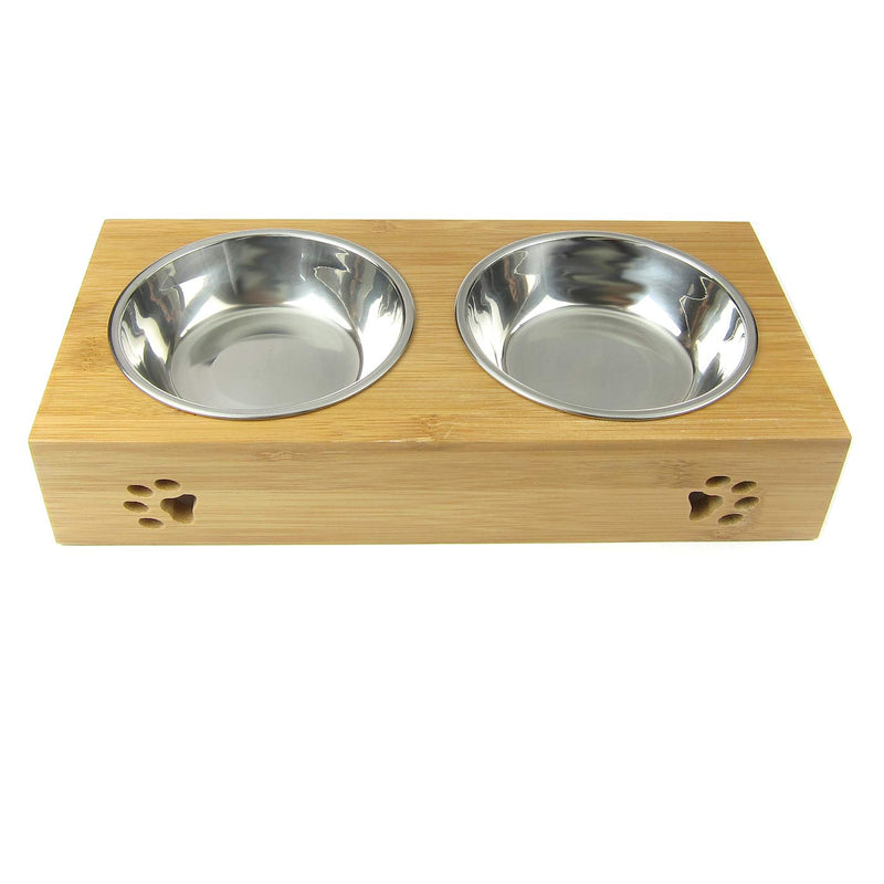 [Australia] - Alfie Pet - Kory Stainless Steel Double Bowl with Raised Bamboo Stand 