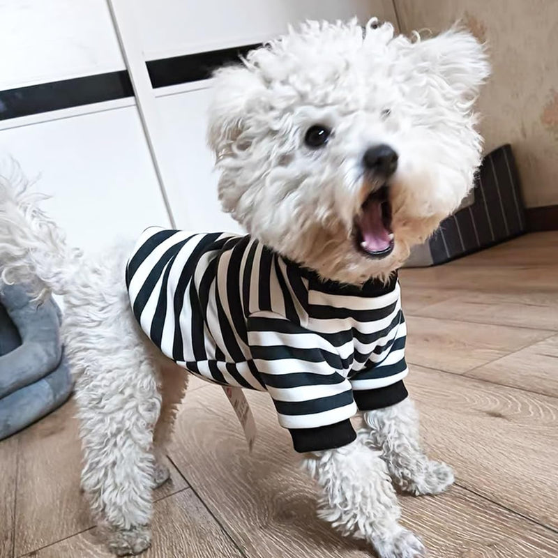 Anelekor Autumn Dog Hoodies with Leash Ring Warm Striped Puppy Shirt for Small Dog Girl Boy Cat Sweater Winter Pet Clothes Pomeranian Chihuahua Cold Weather Coat (Large, Black) Large - PawsPlanet Australia