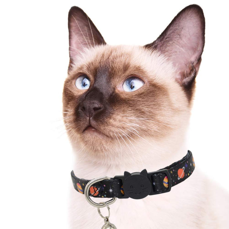 Barleygoo 3PCS Breakaway Cat Collars with Bell Galaxy Element Adjustable Safety Puppy Collar Black&Blue&Purple - PawsPlanet Australia