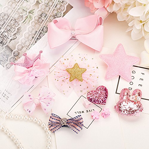 [Australia] - QUMY Dog Hair Clips Mixed Styles Varies Patterns Bows Pet Hair Accessories Grooming Product Hair Clips for Little Girls, 10 Piece Pink 