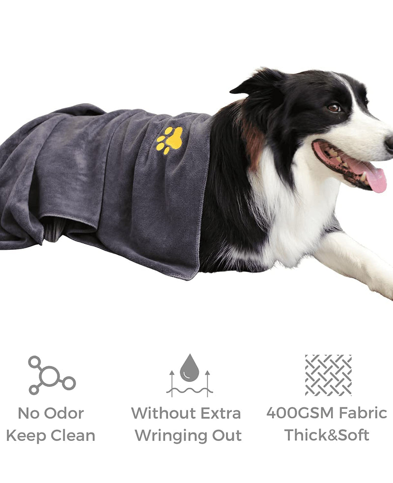 Dog Towel Pet Towel Super Absorbent Paw Pattern Soft Quick-Drying Suitable for Dog Bathing Grooming Travel Beach Large Size Dark Grey 39.37 x19.69in - PawsPlanet Australia