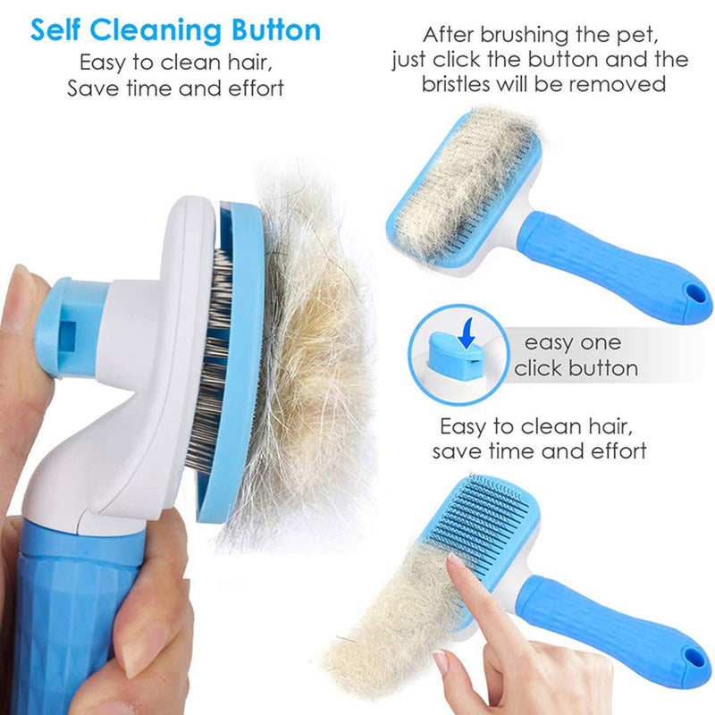 [Australia] - ZPP Pet Grooming Brush Self Cleaning Slicker Supplies Dogs Cats Tools Removes Undercoat Tangled Hair Rake Short Long Hair Mats Tangles Loose Hair Treatment Dander Dirt Massages Particle Blue 