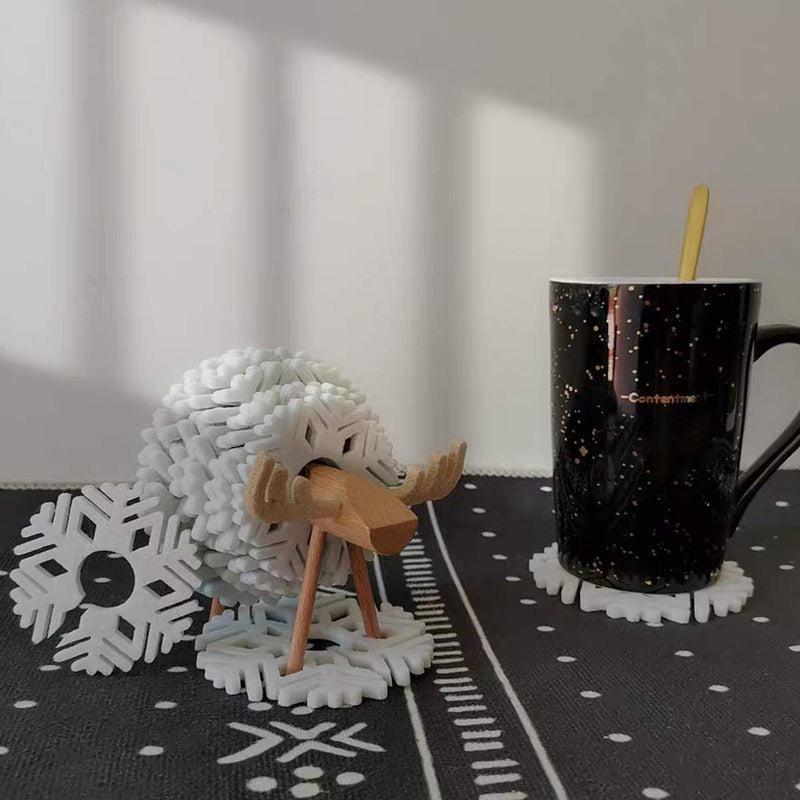 Christmas Coaster Decoration Placemat Elk Shaped with Wood stick Holder for Cups Mugs Coffee - PawsPlanet Australia