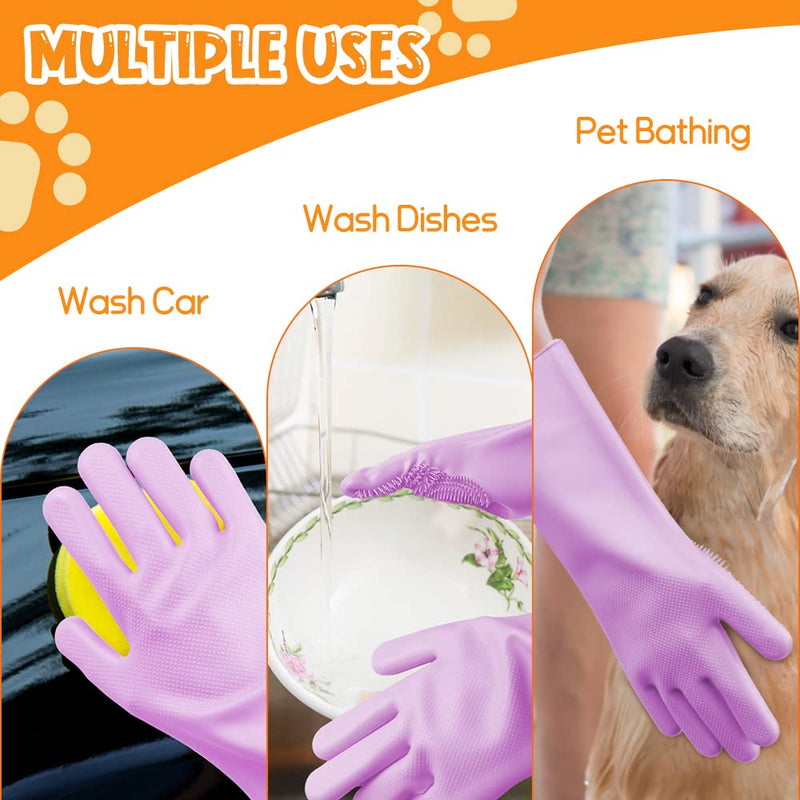 COMFPET Pet Grooming Gloves for Dog Hair Removal, Cat Brush for Shedding, Bathing and Massage for Puppies and Kittens, Food Grade Silicone (Purple) Purple - PawsPlanet Australia