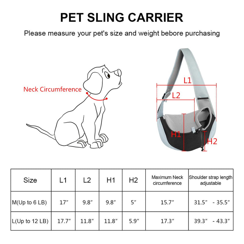 [Australia] - YouJia Pet Dog Sling Carrier, Breathable Mesh Travelling Pet Hands-Free Sling Bag Adjustable Padded Strap Front Pouch Single Shoulder Bag for Dogs Cats L(Up to 12 LB) 