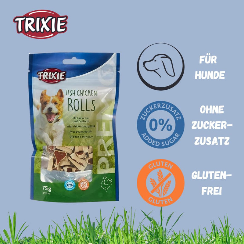 TRIXIE Dog Treats Premio Dog Chicken Rolls 75g - Premium Treats for Dogs Gluten Free - No Grain & Sugar, Tasty Reward for Training & Home - 31535 (Pack of 2) - PawsPlanet Australia