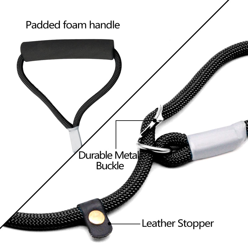 2 Pieces Dog Leash 5 FT Slip Lead Dog Leash Strong Dog Training Leash with Standard Padded Handle for Medium Large Dogs (Black,5FT*0.5") 5FT*0.5" Black - PawsPlanet Australia