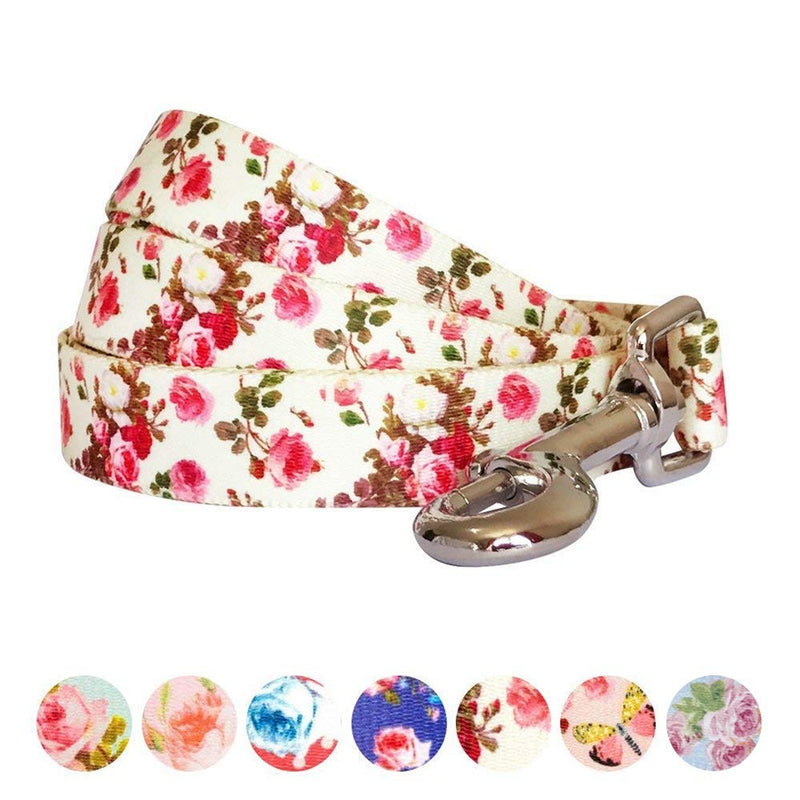 Blueberry Pet New 1.5cm by 150cm Spring Scent Inspired Pink Roses Pattern Ivory Small Basic Nylon Dog Leashes, S Small Dog Leash, Matching Dog Collar Available Separate 1.5cm x 150cm Leash - Ivory - PawsPlanet Australia