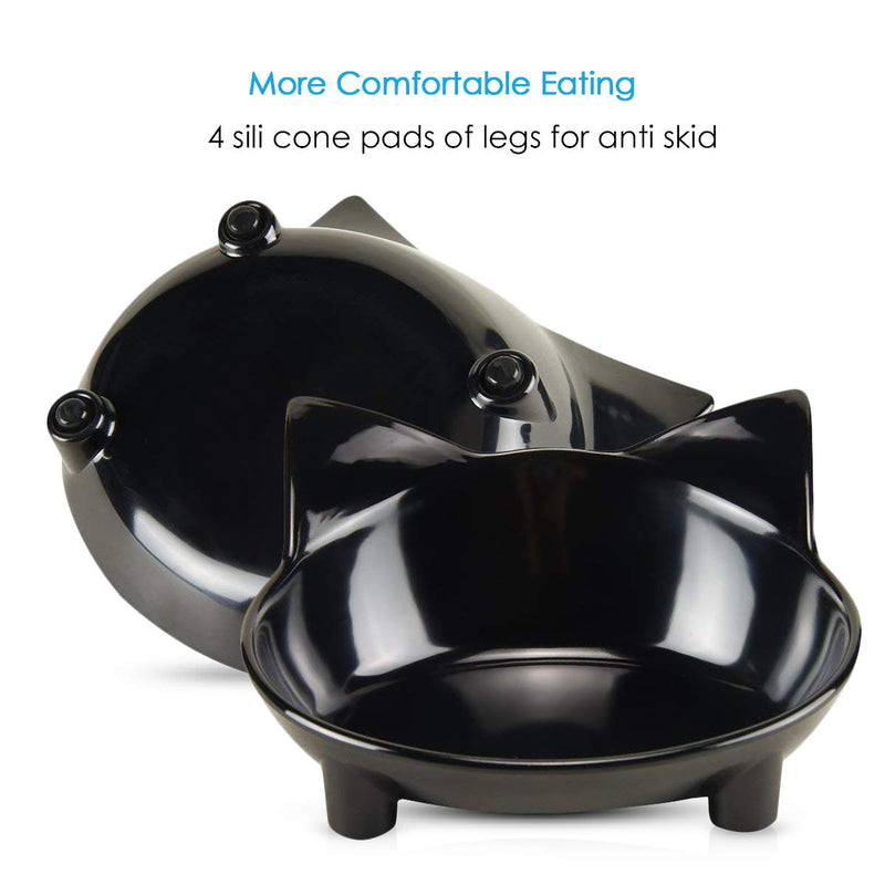 PETCUTE Cat Bowls Cat Food Bowls Non Skid shallow Pet Feeding Bowl for Cats and Small Dogs Set of 2 Black - PawsPlanet Australia