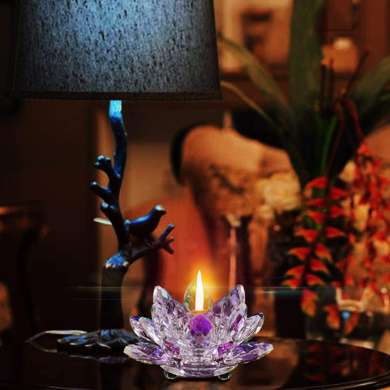 GOLDEAL Crystal Flower Tealight Candle Holder,Colorful Glass Candle Holder ,Votive Candle Holder with Gift Box for Romantic Candle Dinners, Wedding, Bathroom, Livingroom.(4.4" W 2.2" H) (Purple) Purple - PawsPlanet Australia