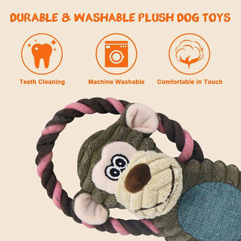 Puppy Toys for Small Dogs, 2 Pack Dog Chew Toys with Squeaky and Rope, Puppy Teething Chew Toys, Interactive Dog Toys for Small, Medium Dogs Giraffe & Monkey - PawsPlanet Australia