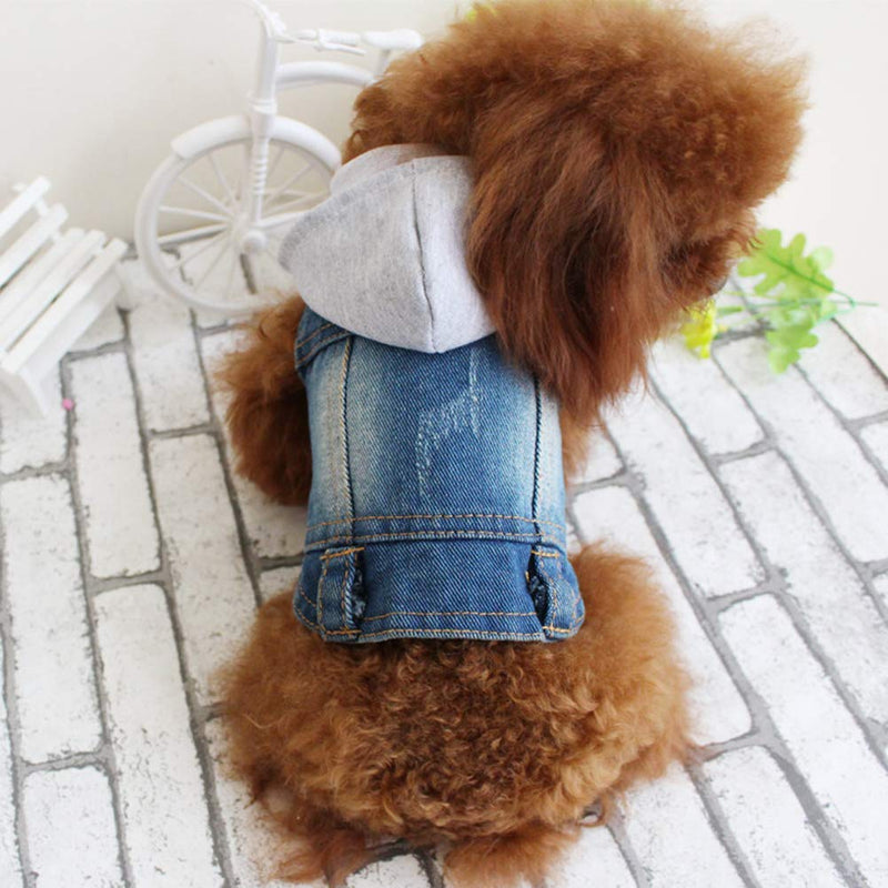 Tengzhi Dog Jeans Jacket Cat Dog Denim Vest Pet Hooded Cool Boys and Girls Coat Puppy Clothes for Small Medium and Large Dogs X-Small Gray Hat - PawsPlanet Australia