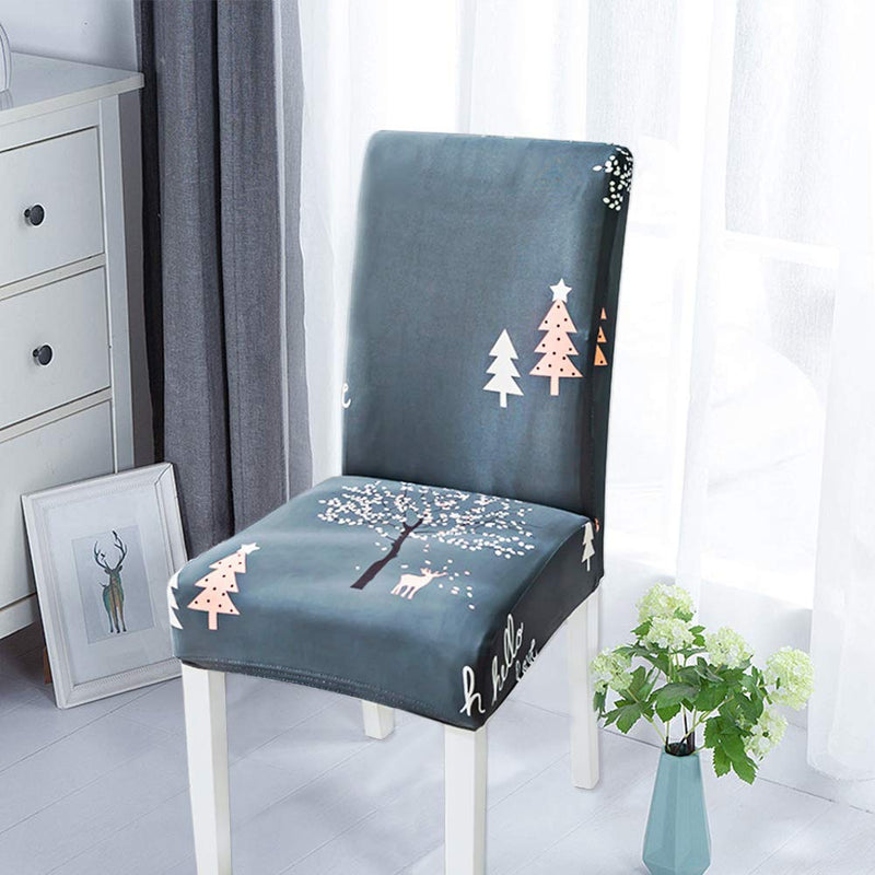 6 Pack Christmas Stretch Printed Dining Chair Covers, Spandex Soft Removable Washable High Back Chair ProtectiveDining Room Chair Protector Slipcovers Christmas Decoration(Deer) Grey 6 - PawsPlanet Australia