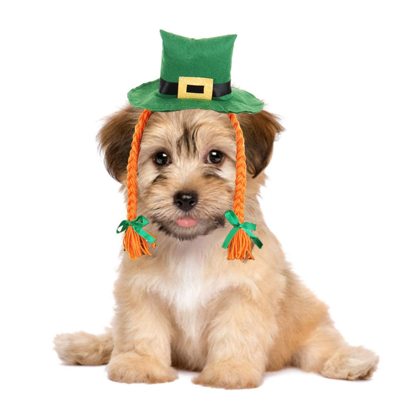 2PCS St. Patrick's Day Woman Hat with Orange Tress Green Dog Cap Cute Cosplay Headband Man Party Headband Lrish Festival Head Accessories Pet Hood for Girl Boy Dogs Pets - PawsPlanet Australia