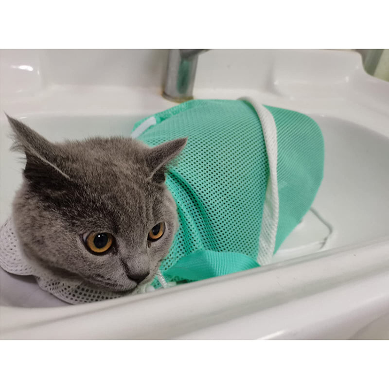 ISMARTEN Cat Shower Net Bag Cat Grooming Bathing Bag, Adjustable Multifunctional Breathable Anti-Bite and Anti-Scratch Restraint Bag Cat Washing Shower Bag for Bathing, Nail Trimming,Injection Green - PawsPlanet Australia