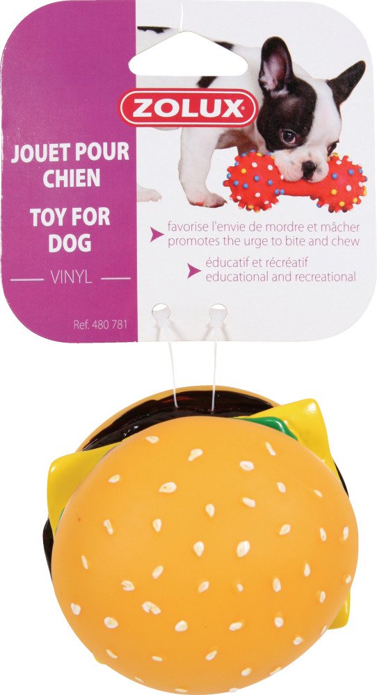 Zolux Vinyl Hamburger Dog Toy 8 x 8 x 6.5 cm - PawsPlanet Australia