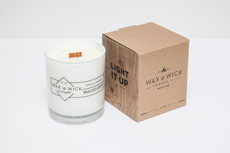 Scented Soy Candle: 100% Pure Soy Wax with Wood Double Wick | Burns Cleanly up to 60 Hrs | Mulled Cider Scent - Notes of Apple, Nutmeg, Vanilla, & Caramel. | 12 oz White Jar by Wax and Wick - PawsPlanet Australia