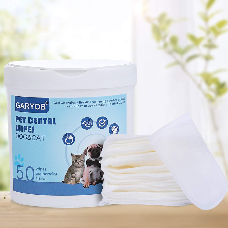 GARYOB Pet Dental Care Wipes, Pet Oral Cleansing Teeth Pads for Dogs and Cats, Optimize Oral Health, Freshen Breath, 50 Presoaked Wipes - PawsPlanet Australia