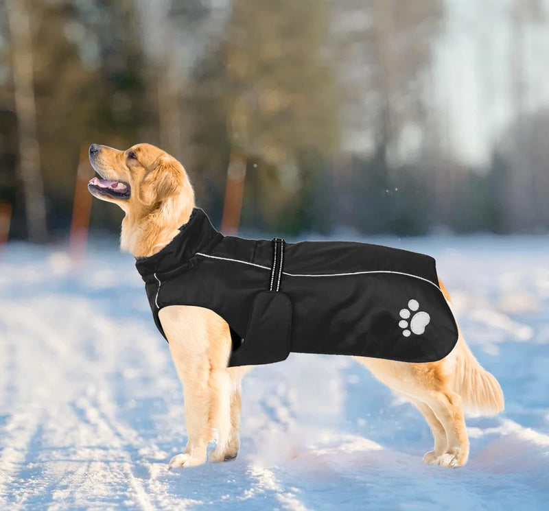 Dog Coats Waterproof, Dog Winter Coat with Padded Fleece Lining, Outdoor Dog Apparel with Adjustable Bands and Drawstring in winter - Black - XS X-Small(Back: 46cm) - PawsPlanet Australia
