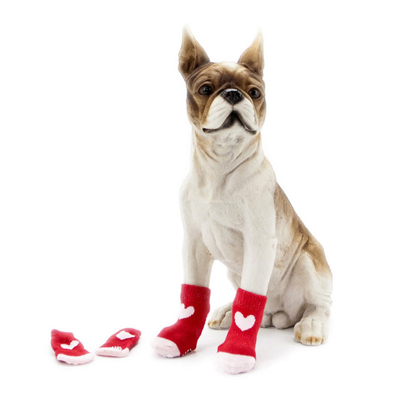 Harfkoko Pet Heroic Anti-Slip Knit Dog Socks&Cat Socks with Rubber Reinforcement, Anti-Slip Knit Dog Paw Protector&Cat Paw Protector for Indoor Wear, Suitable for Small&Medium&Large Dogs&Cats Warm heart S - PawsPlanet Australia