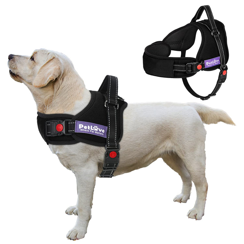 PETLOFT Dog Harness, Dog Vest Harness No Pull with Easy Control Handle Adjustable Soft Lead Padded No Choking Pet Harness for Small Medium Dogs (M, Black) M - PawsPlanet Australia