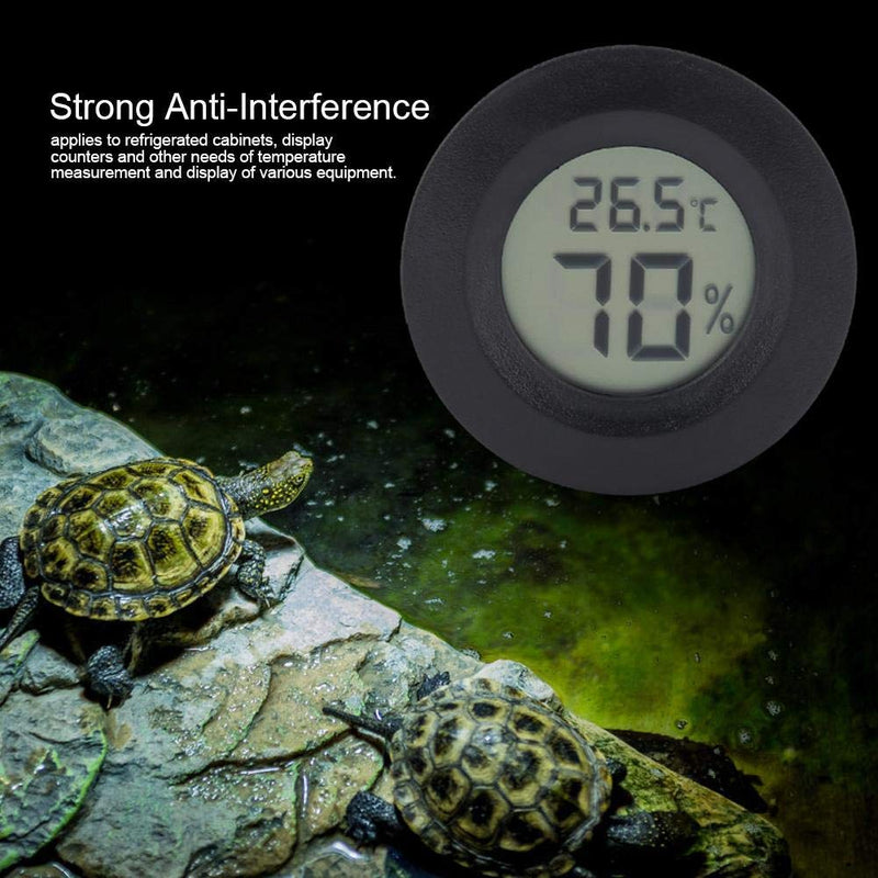 Pssopp Reptile Thermometer Hygrometer Round Shape Digital Temperature Humidity Gauge Meter for Reptile Incubator Aquarium Poultry Office Living Room (Black) Black - PawsPlanet Australia
