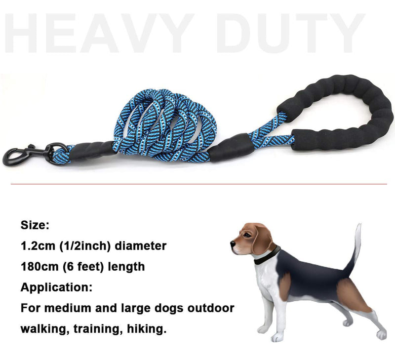 [Australia] - MayPaw Heavy Duty Rope Dog Leash, 1/2" x 6FT Nylon Pet Training Leash, Soft Padded Handle Thick Lead Leash for Large Medium Dogs 1/2" * 6' blue black 