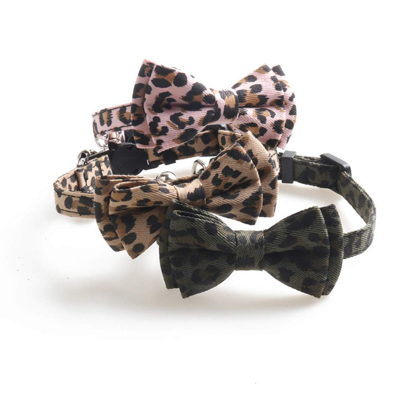 [Australia] - 3 Pack Breakaway Cat Collar with Bow Tie & Bell, Cute Leopard Pattern Dog Bow Ties, Safety Kitty Collars, Soft Decorative Pet Bowties for Cats & Small Medium Large Dogs, Adjustable from 7.3''-10.6'' 
