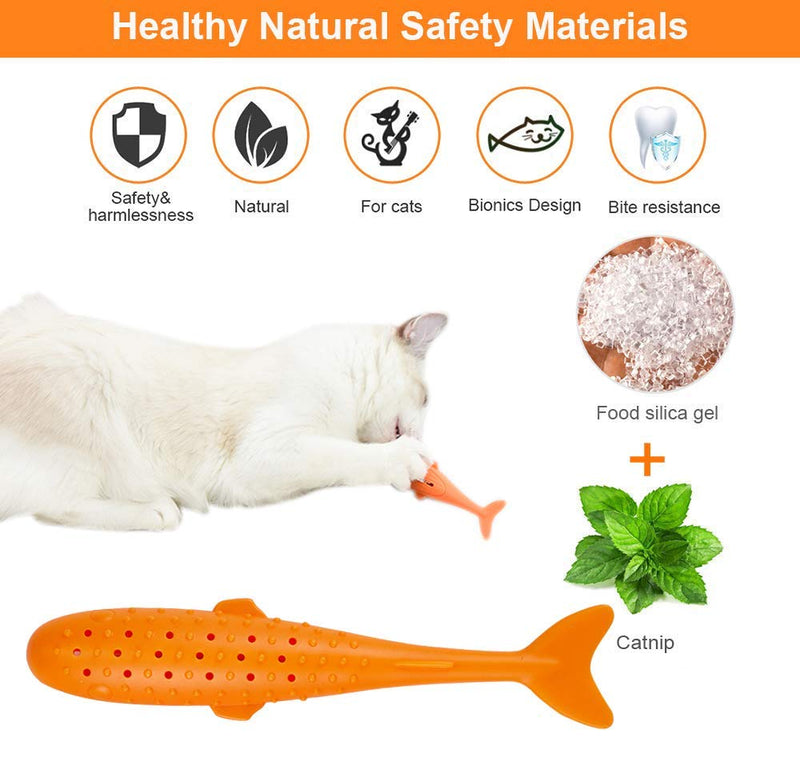 [Australia] - JUNMAO New Generation Catnip Toys for Cat, 2 Pack Fish Shape Kitten Toys with 6 Catnip Bags Simulation Fish Silicone Teeth Cleaning Chew Pet Supplies for Cats -Blue and Orange 2pcs 