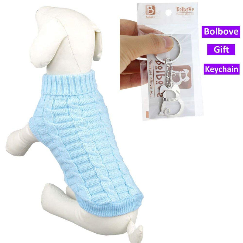 Bolbove Bro'Bear Cable Knit Turtleneck Sweater for Small Dogs & Cats Knitwear Blue X-Small - PawsPlanet Australia