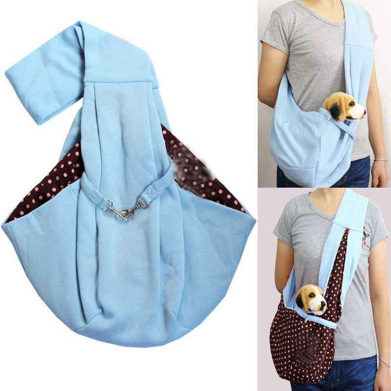 Doublerichad Reversible Pet Dog Cat Sling Carrier Wrap Up to 11 Pounds for Small Dogs Cats Hand Free Outdoor Sling Adjustable Strap Tote Bag Breathable Shoulder Bag blue-unadjustable - PawsPlanet Australia