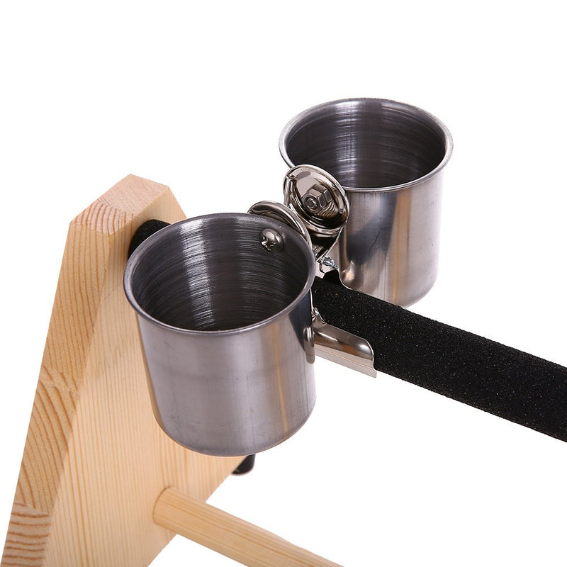 QBLEEV Parrot Play Wood Stand Bird Grinding Perch Table Platform Birdcage Feeder Stands with Feeder Dish Cup Portable Table Playstand for Small Cockatiels, Conures, Parakeets, Finch - PawsPlanet Australia