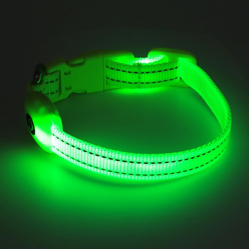 [Australia] - VIZPET LED Cat Dog Collar USB Rechargeable & XS Adjustable Size Nylon Collar Bright Safety Pet Collar for Small Cats & Dogs Green 