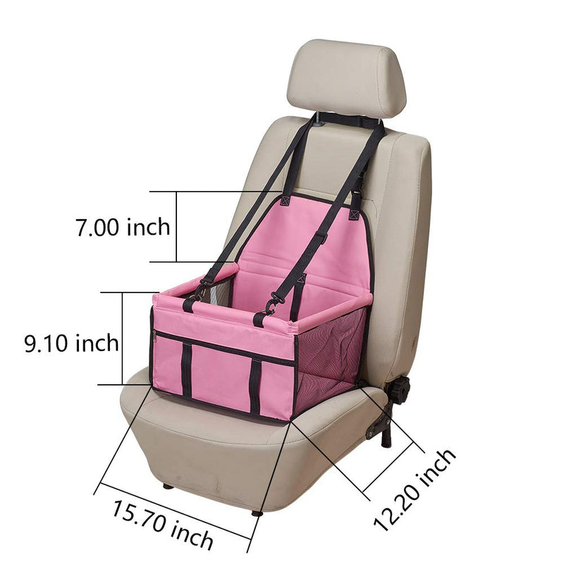 XianghuangTechnology Pet Car Booster Seat for Dog Cat Portable and Breathable Bag with Seat Belt Dog Carrier Safety Stable for Travel, with Safety Leash and Zipper Storage Pocket (Pink) Pink - PawsPlanet Australia