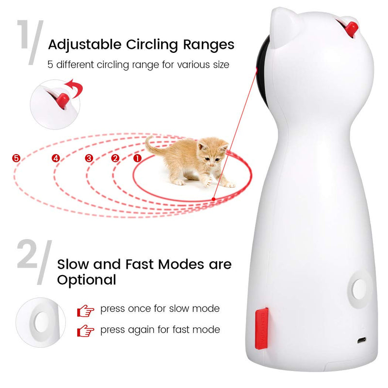 [Australia] - ZOTO Cat Laser Toy, Automatic Rotating Laser Pointer for Cats, USB/Battery Charging Operated Pet Training Exercise Chaser Tool with 5 Adjustable Modes (White) 