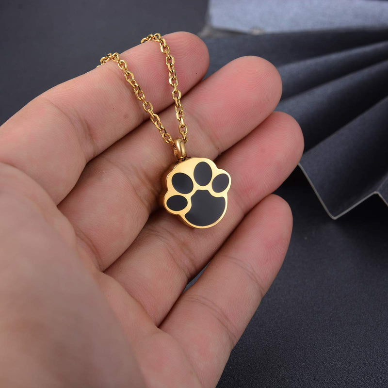 [Australia] - Murinsar Dog/Cat Paw Memorial Urn Pendant Necklace for Ashes Animal Footprint Cremation Keepsake Jewelry-Forever in My Heart Backside Gold 