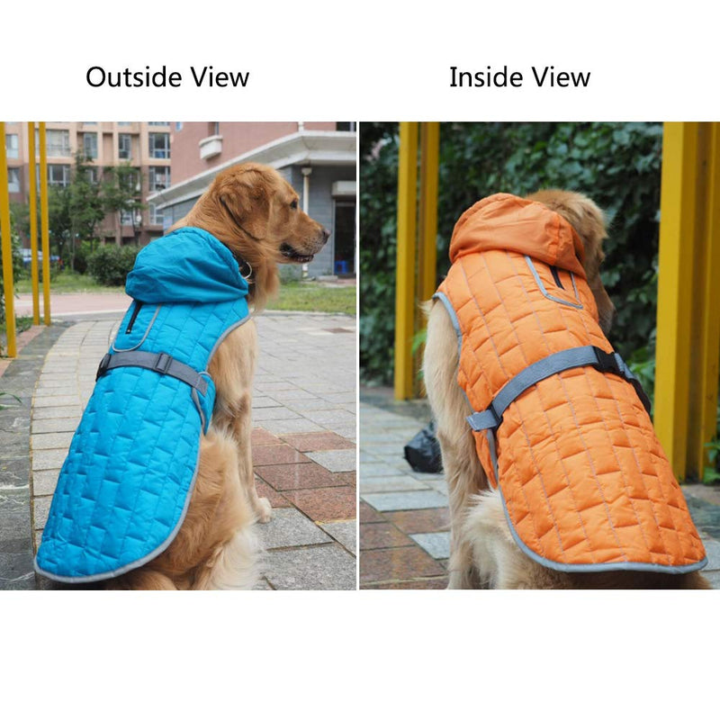 EASTLION Winter Reversible Waterproof Dog Coat Vest Warm Reflective Puppy Hoodie Jacket Pet Clothes Apparel With Harness Hole for Small Medium Large Dogs,Blue+Orange,Size XL Blue - PawsPlanet Australia