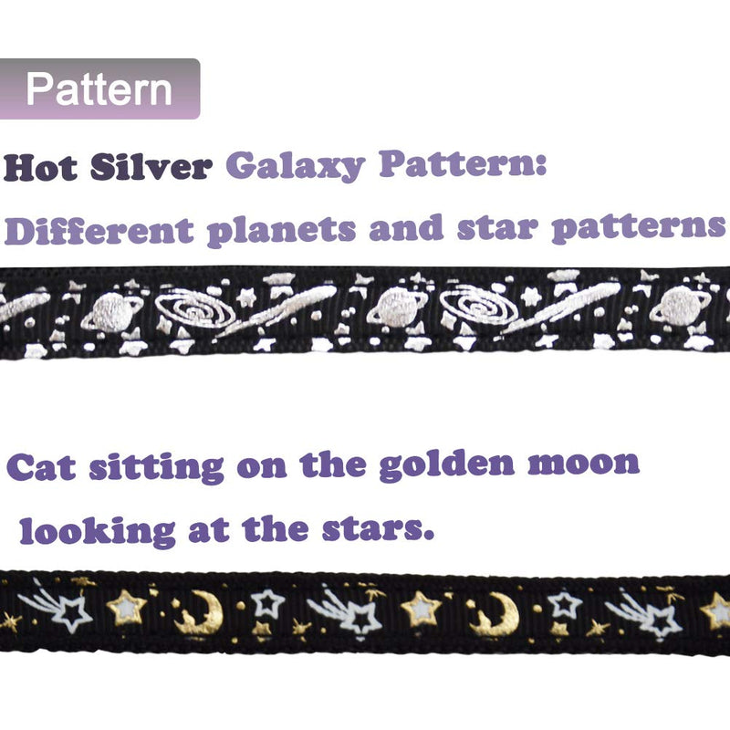 2PCS Breakaway Cat Collars with Bell Galaxy Moon Star Pattern Adjustable Safety Puppy Collar Black & Black Galaxy & Moon Star - PawsPlanet Australia